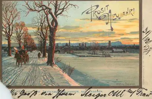 Prosit Neujahr Landschaft AK