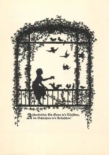 German illustrator children silhouette postcard