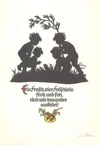 German illustrator children silhouette postcard