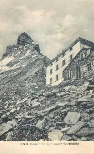 AK Neue und alte Matterhornhutte refuge hut shelter cottage chalet (unstick back damage) postcard