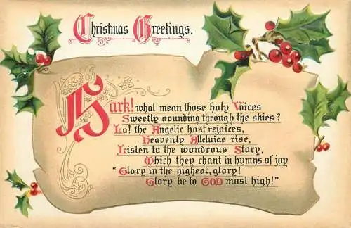 Christmas greetings luck mistletoe embossed greetings postcard