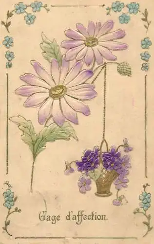 Gage d`affection embossed daisies fantasy greetings postcard art nouveau 1909