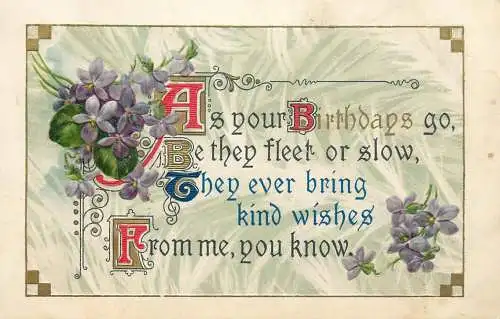 Embossed flowers Birthday greetings art nouveau postcard 1912