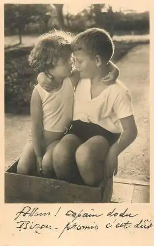 Scenes & landscapes children couple photo postcard 1937