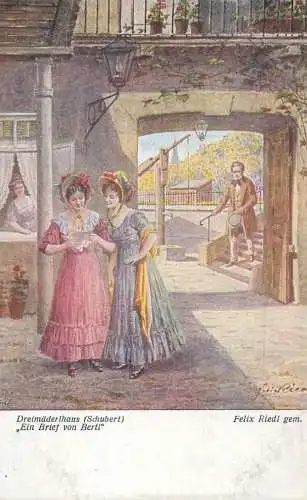 AK Dreimaderlhaus Schubert "Ein Brief von Bertl" Felix Riedl pinx. Wiener Kunst Postkarte
