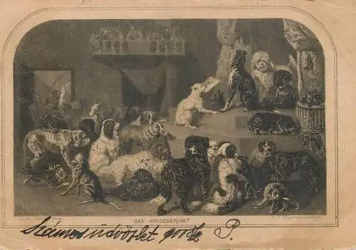 Victorian Dogs Engraving postcard D.J. Sluyter 1900s