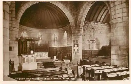 Interior of Crathie Church showing Royal Pew interior photographic postcard