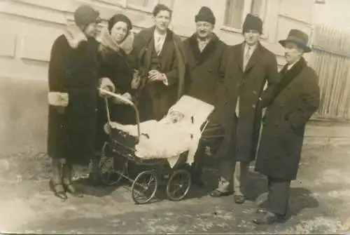 Photographic postcard social history anonnymous persons baby cart