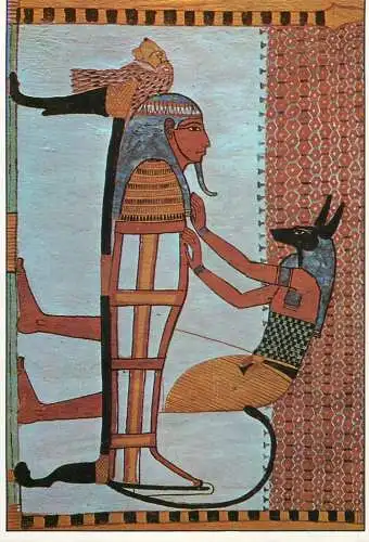 Painting postcard Deir el Medina Sennodiem Anubis mummy