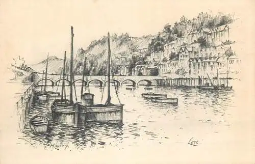 Bridge pont Brucke harbour etch