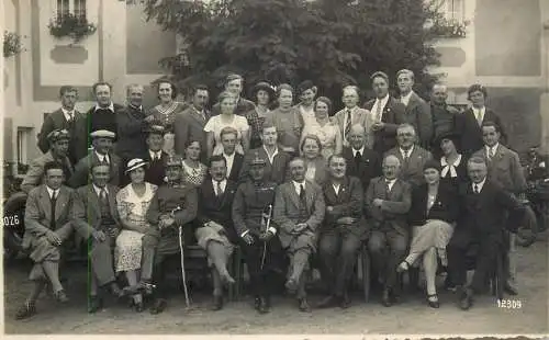 Photographic postcard Austria social history large group of people foto Preinfalk Ostermiething