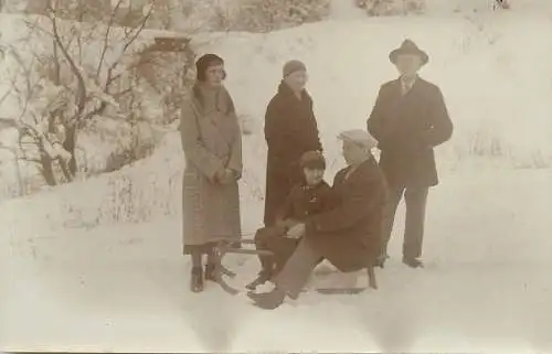 Photographic postcard persons with sledge photo