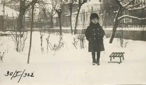 Photographic postcard boy with sledge photo
