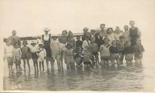 Photographic postcard social history vintage beach picture large group souvenir