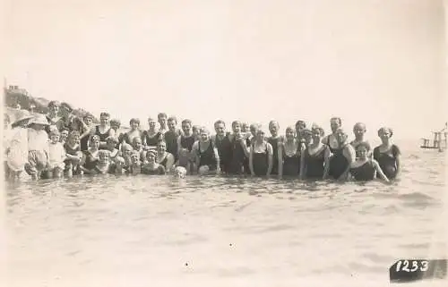 Photographic postcard social history vintage beach picture large group souvenir