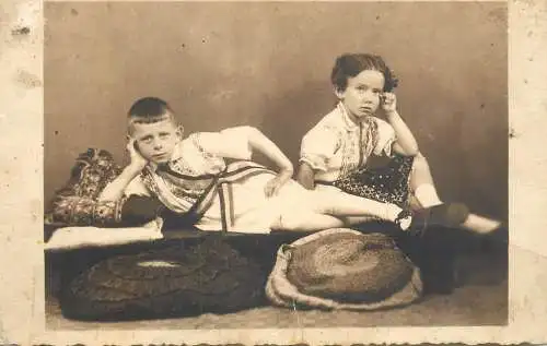 Romania children scenes photographic souvenir postcard 1939