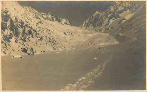 Photographic postcard to identify Alpine winter scenic landscape
