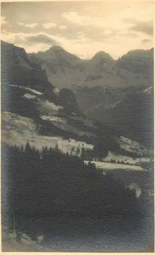 Photographic postcard to identify Alpine winter scenic landscape