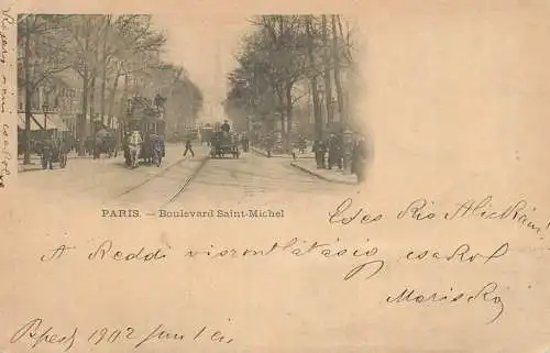 Paris horses tramway boulevard Saint-Michel 1902