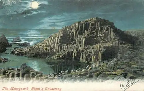 Northern Ireland County Antrim The Honeycomb Giant's Causeway moonlight view