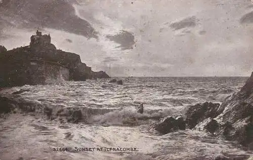 England Ilfracombe sunset view and rough waves