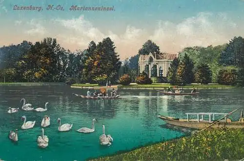 Austria Laxenburg Marianneninsel swans on the lake
