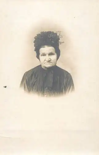 Old woman portrait  vintage photo postcard