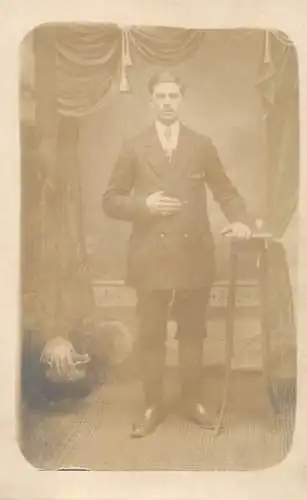Man portrait old studio photo postcard