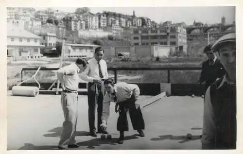 People playing bowls place to identify photo postcard