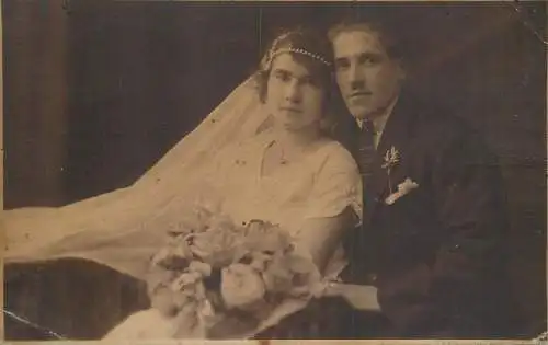 Marriage souvenir photo postcard 1926