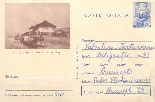 Romania postal stationery card art N. Grigorescu - Car cu boi la Oratii