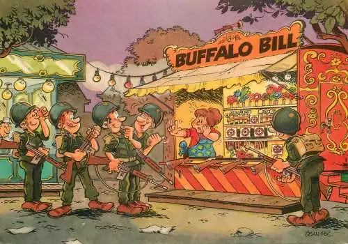 Soldiers at the fair funny humour military caricature Jean Pol signed artwork