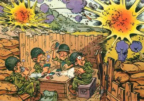 Funny humour military caricature Jean Pol signed artwork