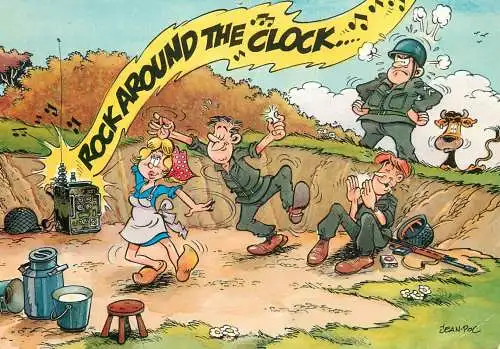 Rock around the clock funny humour military caricature Jean Pol signed artwork