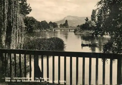 Germany Jena Blick von der Schwanenbrucke auf Saale und Jenzig