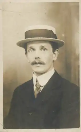 Social history annonymous persons souvenir photo elegant man moustache hat