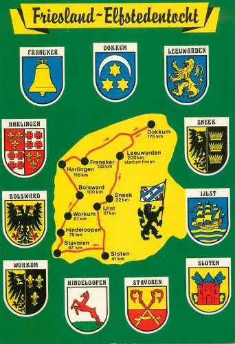 Netherlands Friesland Eleven Cities Tour Coat of Arms, Map souvenir