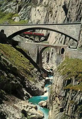 Switzerland Schollenen Schlucht Teufelsbrucke Schollenen-Bahn