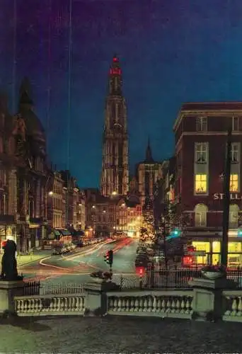Belgium Antwerpen "Suikerrui" and Cathedral at night