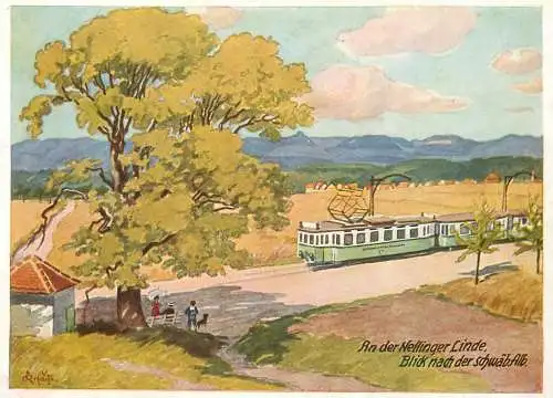 Esslingen am Neckar Nellingen Nellinger Linde Kunstler-AK tramway