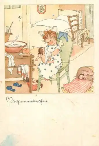 Kunstler AK Margret Savelsberg  girl with puppets