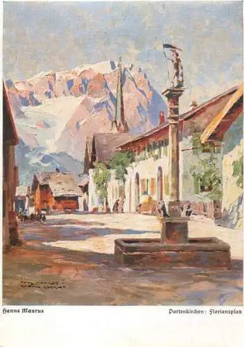 Partenkirchen Floriansplatz Kunstler AK Hanns Maurus