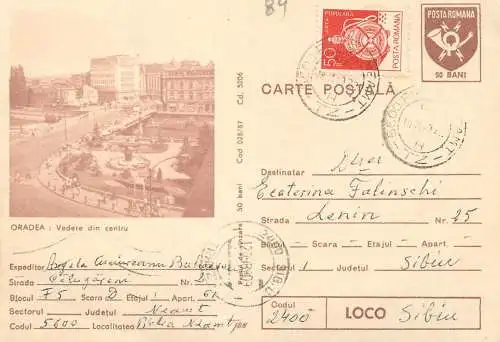 Romania Postal Stationery 1989 Oradea vedere din centru