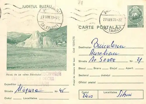 Romania Postal Stationery 1978 peisaj de pe valea Slanicului