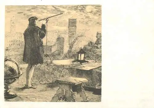 Nicholas Copernicus observes a lunar eclipse in Rome life of scientists postcard Russia 1973