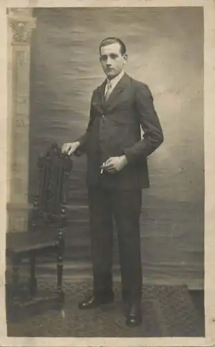 Elegant man posing with cigarette souvenir photo postcard