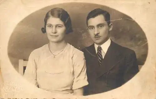 Romania couple souvenir photo postcard studio Turda Campia Turzii 1938