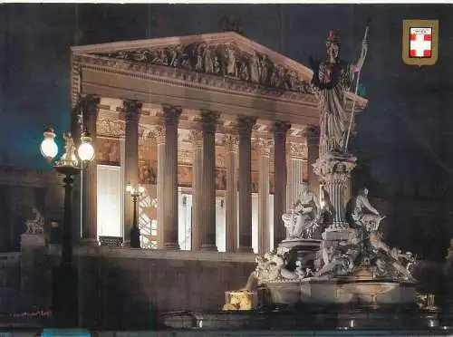 Austria Wien Parlament mit Pallas Athene bei Nacht