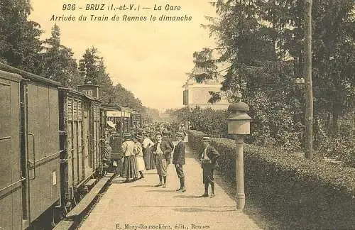 France reedition de carte postale ancienne Bruz I et V la gare