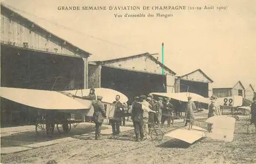 France reedition de carte postale ancienne grande semaine aviation de Champagne hangars 1909